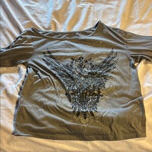 Gray Graphic Tee with Wing Design